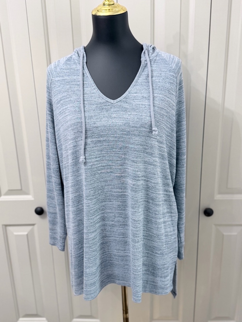 Sunday Blue Hooded Tunic Top 1X Lightweight V Neck Hoodie Casual